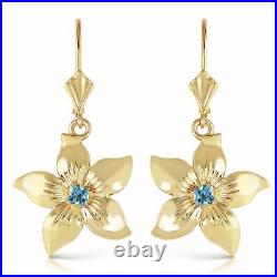 0.2 Carat 14K Yellow Gold Leverback Flowers Gemstone Earrings with Blue Topaz