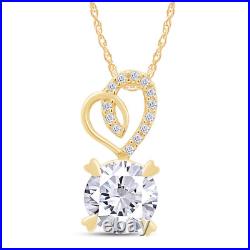 1.00 Carat Moissanite Heart Ribbon Pendant Necklace 14k Yellow Gold Plated 925