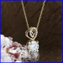 1.00 Carat Moissanite Heart Ribbon Pendant Necklace 14k Yellow Gold Plated 925
