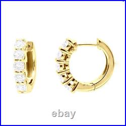 1.00 Carat Round Cut Real Diamond Women's Earrings Solid 18K Yellow Gold Hoops