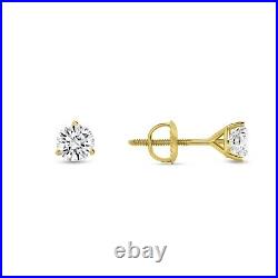 1/2 Ct Round LabCreated Grown Diamond Earrings 14K Yellow Gold F/VS 3Prong Screw