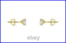 1/2 Ct Round LabCreated Grown Diamond Earrings 14K Yellow Gold F/VS 3Prong Screw