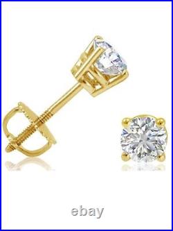 1/2ct tw Round REAL Natural Diamond Stud Earrings in 14K Yellow Gold Screw Backs