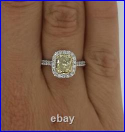 1.5 Ct Fancy Yellow Halo Pave Cushion Cut Diamond Engagement Ring SI1 Canary