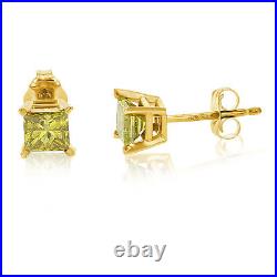 1/5 cttw Princess Cut Yellow Diamond Stud Earrings 14k Yellow Gold Square Shape