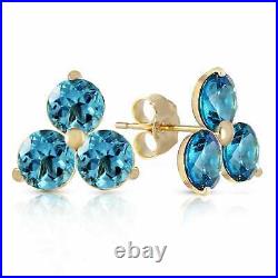 1.50 Carat Natural Blue Topaz Women Stud Earrings 14K Yellow Gold earrings