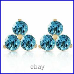 1.50 Carat Natural Blue Topaz Women Stud Earrings 14K Yellow Gold earrings