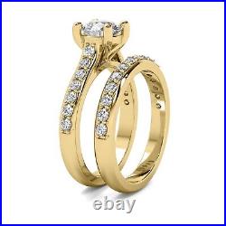 1.58 Ct G VVS2 Natural Solitaire Round Cut Diamond Engagement Bridal Ring Set