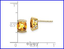 1.75 Carat (ctw) Cushion-Cut Citrine Button Post Earrings in 14K Yellow Gold