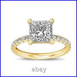 1.95 Carat H VS2 Princess Cut Diamond Treated Engagement Ring 14K Yellow Gold