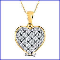 10K Yellow Gold Womens Round Diamond Heart Pendant 1/4 Carat tw