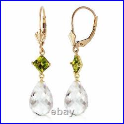 11.0 Carat 14K Yellow Gold Leverback Gemstone Earrings with Peridot & Rose Topaz