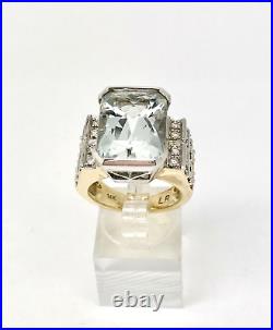 11.50 Ct. Aquamarine & Diamond Ring 14 k Yellow Gold with Card Appraisal Sz- 7