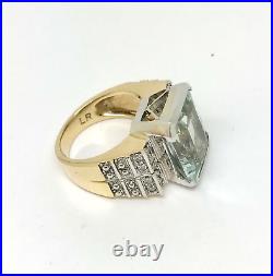 11.50 Ct. Aquamarine & Diamond Ring 14 k Yellow Gold with Card Appraisal Sz- 7