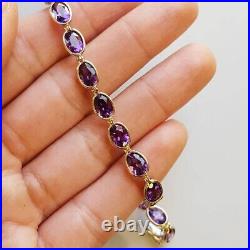 13Ct Lab Created Oval Amethyst Bezel Set Tennis Bracelet in 14K Yellow Gold Over