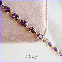 13Ct Lab Created Oval Amethyst Bezel Set Tennis Bracelet in 14K Yellow Gold Over