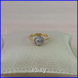 14 Karat Yellow Gold 0.20 Carat Floral 7 Round Diamonds Cluster Engagement Ring