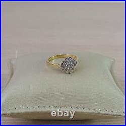 14 Karat Yellow Gold 0.25 Carat Floral 9 Round Diamonds Cluster Engagement Ring