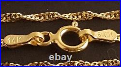 14 k Solid Yellow Gold 1.4 mm Singapore Chain Necklace 16, 18, 20