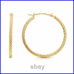 14K Real Solid Yellow Gold Twisted Square Tube Creole Hoop Earrings All Sizes