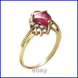 14K. SOLID GOLD RING WITH NATURAL DIAMONDS & RUBY (Yellow Gold)