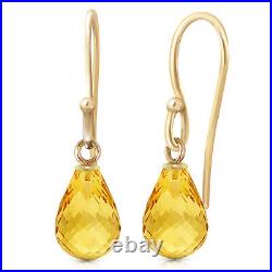 14K Solid Gold Yellow Citrine Gemstone Dangle Earrings Pear Cut 2.7 CT Carat