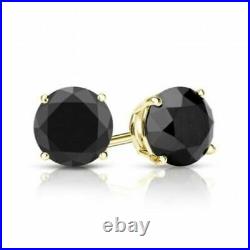 14K Solid Yellow Gold 1.50 CARAT Black Round Brilliant Screw Back Stud simulated