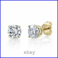 14K Solid Yellow Gold 2.75CT Round Brilliant Basket Push Back Stud simulated