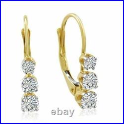 14K Yellow Gold 0.50 CARAT Three-Stone Lever Back Diamond Earrings