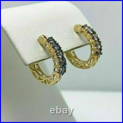 14K Yellow Gold 1.00 Carat Natural Blue Tanzanite Gemstone Hoop Earrings