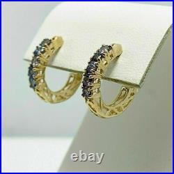 14K Yellow Gold 1.00 Carat Natural Blue Tanzanite Gemstone Hoop Earrings