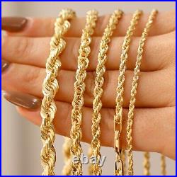14K Yellow Gold 1mm-5mm Diamond Cut Rope Chain Necklace Bracelet 6- 9.5 Hollow