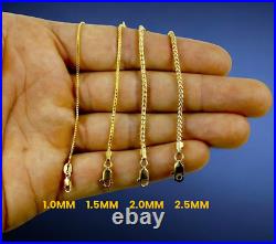 14K Yellow Gold 1mm-6mm Solid Franco Round Box Chain Necklace All Sizes Real