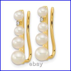 14K Yellow Gold 3 5mm Freshwater Cultured Pearl. 016ct. Diamond Ear Climber E