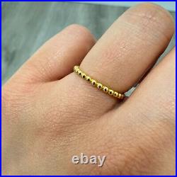 14K Yellow Gold Beaded Stackable Ring. Dainty minimalist stacking ring women