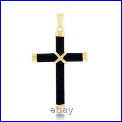 14K Yellow Gold Black Onyx Cross Pendant, Black Onyx and Gold Cross, Unique