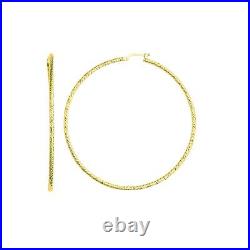 14K Yellow Gold Diamond Cut Round Design Hoop Earrings, Diameter 60mm