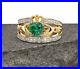 14K Yellow Gold Plated Silver Lab-Created Green Emerald Vintage Claddagh Ring