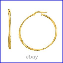 14K Yellow Gold Shiny Squaretube Twisted Hoop Earrings, Diameter 40mm
