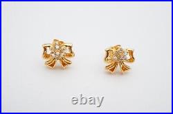 14k Yellow Gold 0.15 CTW Diamond Earrings Bow T&C