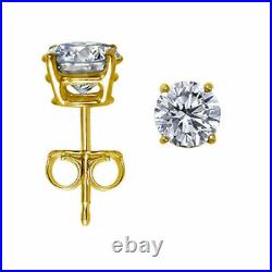 14k Yellow Gold. 20 Carat Womens Round Cut Simulated Moissanite Earrings