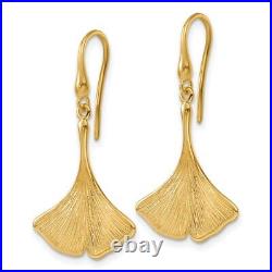 14k Yellow Gold Polished and Textured Large Textured Leaf Drop & Dangle Earrings
