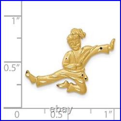 14k Yellow Gold Satin Diamond-cut Karate Female Chain Slide Pendant 1.45g