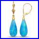 14k Yellow Gold Sky Blue Fire Opal Teardrop Dangle Leverback Earrings 1.5