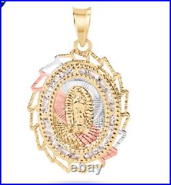 14k Yellow Gold Virgin Marry, Guadalupe Oval Charm Pendant 2 Tone 20mm