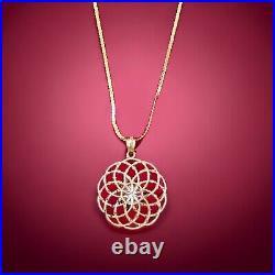 14kt Yellow Gold Geometric Flower Openwork Medallion Necklace Italy 18 3.34 Gm