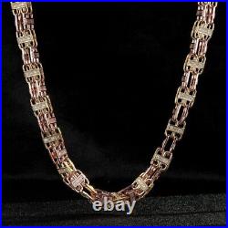 18K 12mm Gold GF 2-Tone Cage Chain with Stones Mens Chunky Necklace Rose