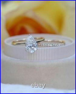 2.20 Carat Pear Cut Bridal Set Moissanite Engagement Ring 14k Yellow Gold Plated