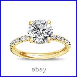 2.41 Carat H VS2 Natural Round Cut Diamond Engagement Ring 14K Yellow Gold