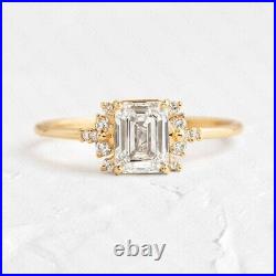 2.5 TCW Emerald Moissanite Unique Style Engagement Ring 14K Yellow Gold Plated